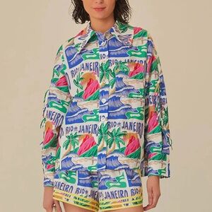 Farm Rio Tropical Shirt Carioca Posters Shirt In White Women’s M